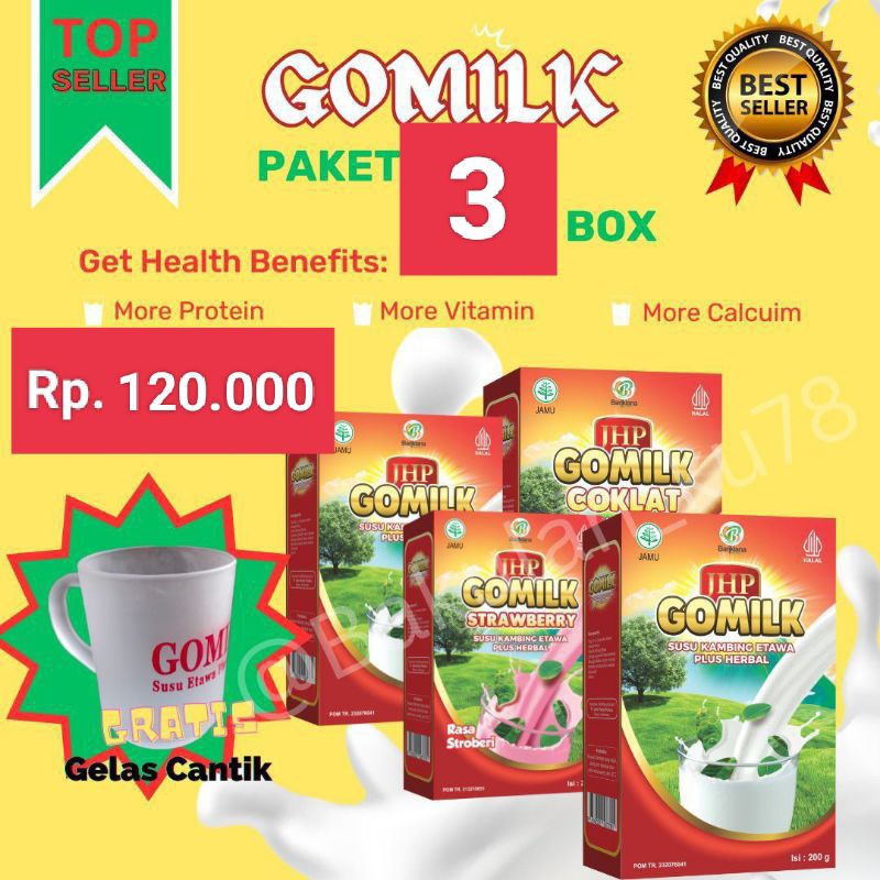 

(GRATIS GELAS) (EXP LAMA) PAKET 3 BOX GOMILK 200GR SUSU ETAWA