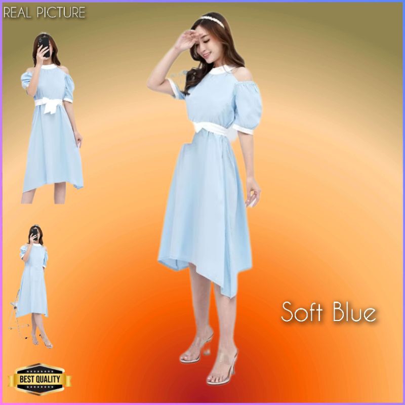 Gaun Midi Dress Pesta Wanita Jieza LD 100 Jumbo LD 130 Bigsize Soft Blue