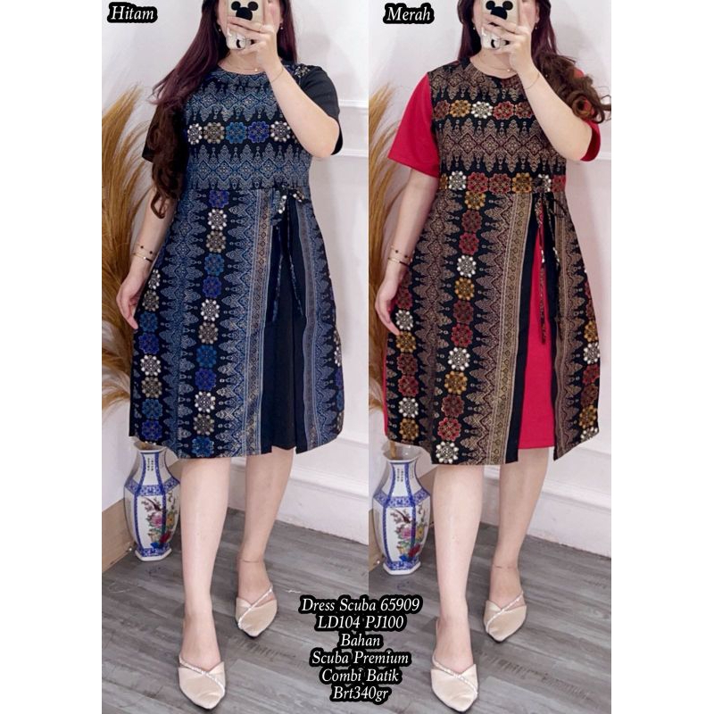 dress scuba 65909/dress wanita batik/baju natal jumbo