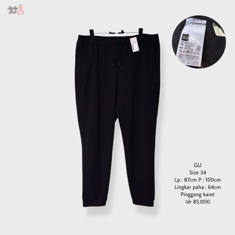 gu by uniqlo celana jogger pants hitam