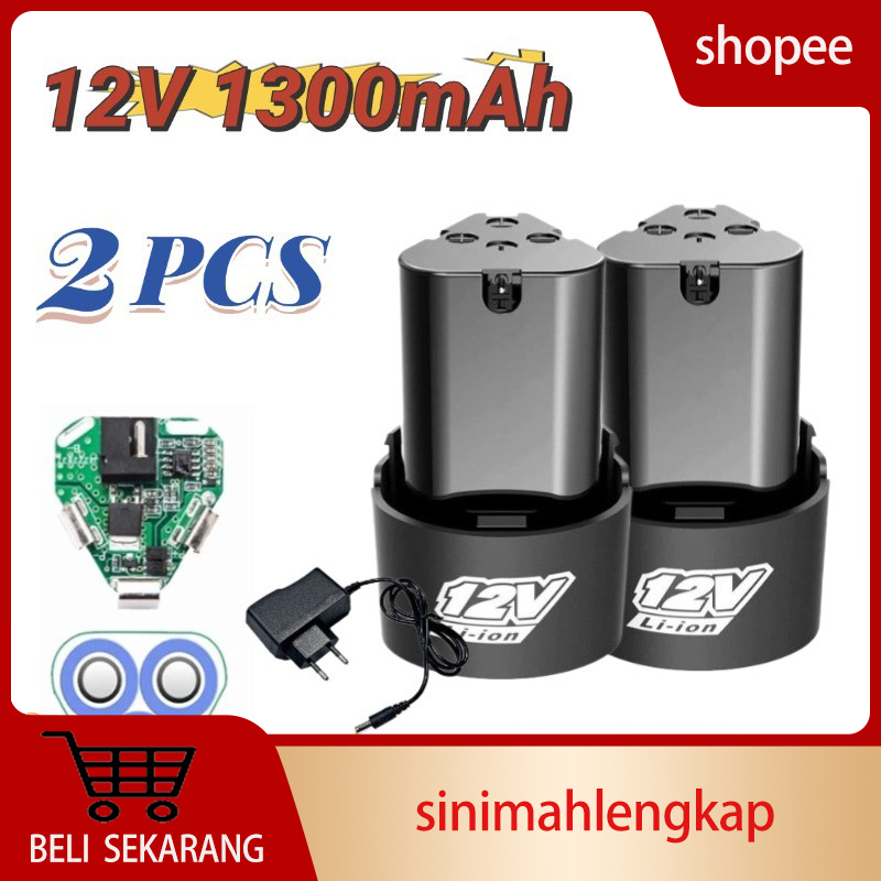 Baterai Mesin Bor Cas 12 Volt 1300mAh Cordless Drill+Charger/baterai lithium yang dapat diisi ulang 