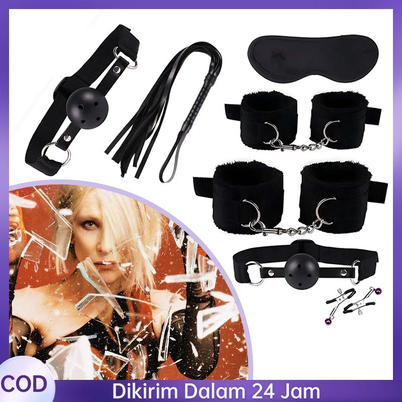 7pcs Borgol Sexy Sexy Lingerieing Wanita Cosplay Set Tali Borgol Pengikat Kaki Dan Tangan Cambuk Sex
