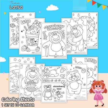 

KERTAS GAMBAR ANAK MEWARNAI KARAKTER LOTSO UKURAN A4 - COLORING SHEETS 1 SET ISI 10 GAMBAR