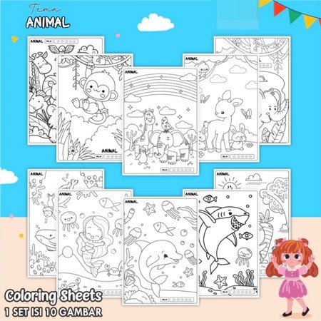 

KERTAS GAMBAR ANAK MEWARNAI KARAKTER ANIMAL UKURAN A4 - COLORING SHEETS 1 SET ISI 10 GAMBAR