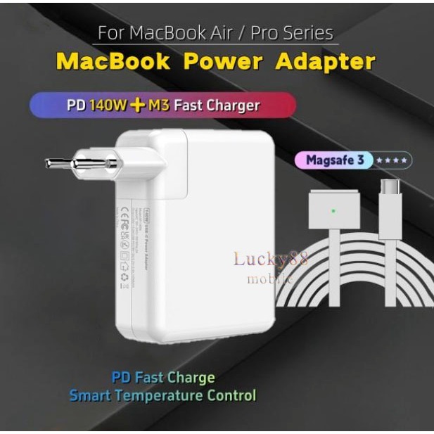 MacBook Power Adaptor PD 140W + Kabel Type C to Magsafe 3 2M Fast Charging 2021 2022 2023 1set Charg