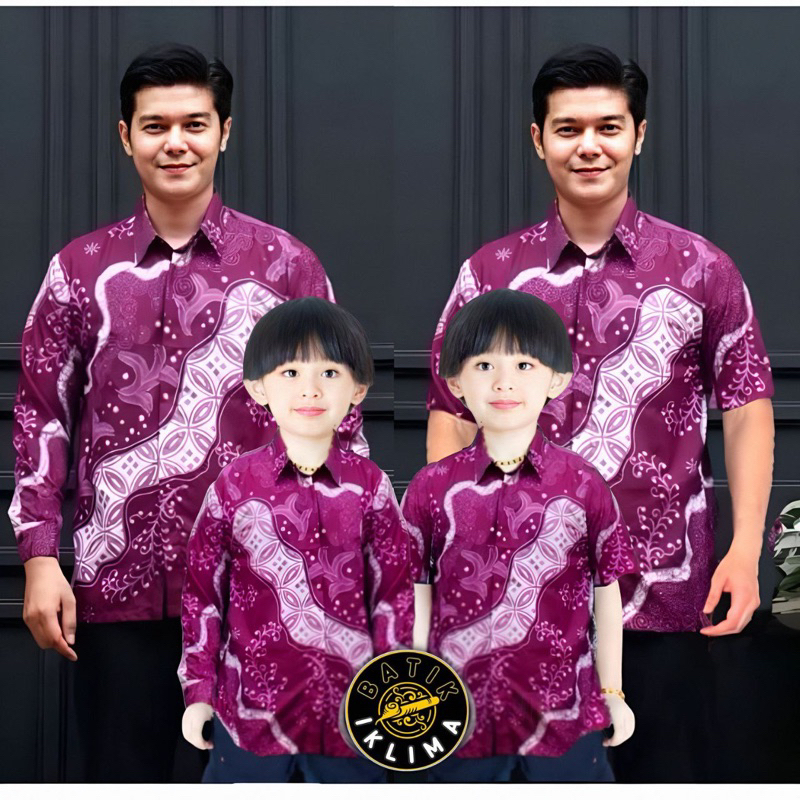 Baju Batik couple ayah anak Motif Dobi ungu - set baju seragam bapak dan anak cowok