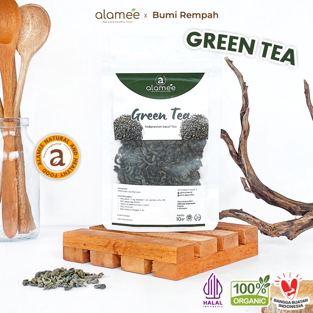

ALAMEE Teh Hijau Green Tea Organic Kering Organik Greentea Minuman Herbal Siap Seduh Minum 10gr