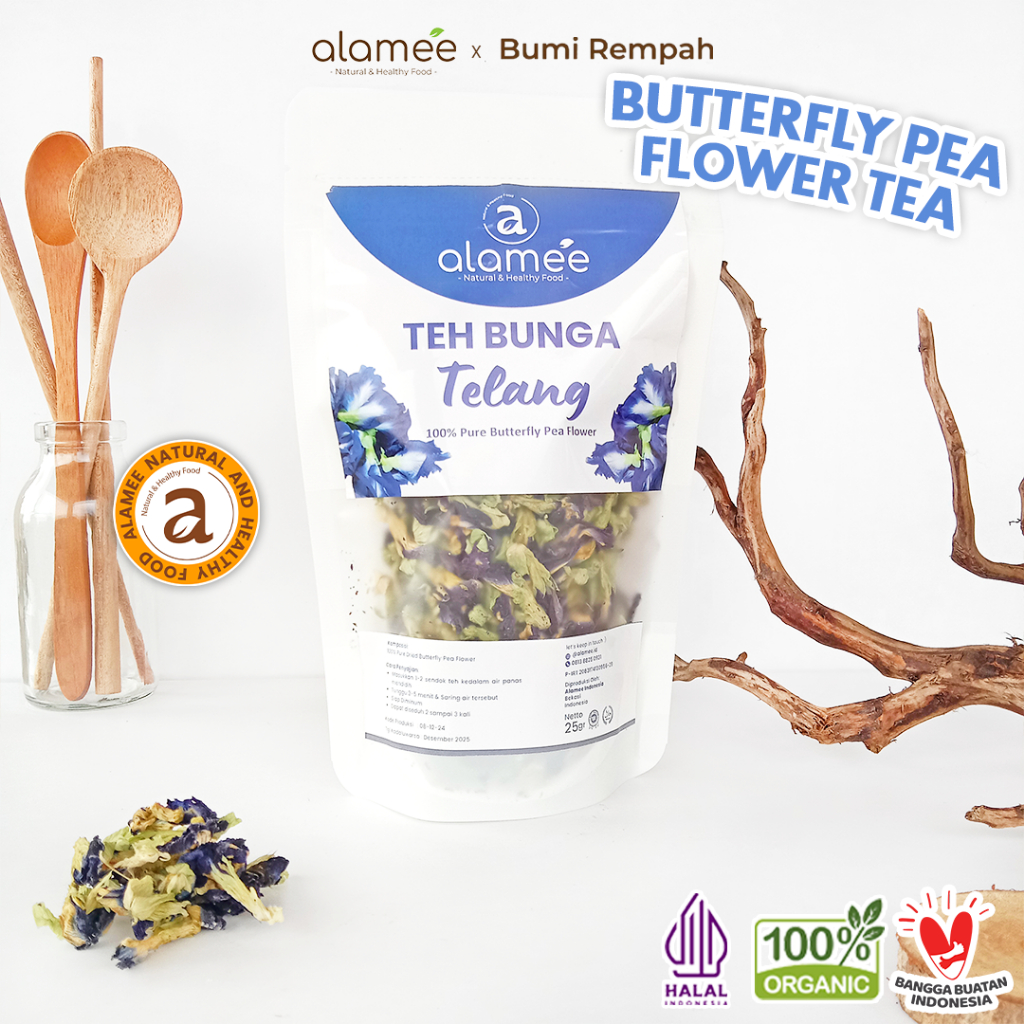 

ALAMEE Teh Bunga Telang Kering Butterfly Pea Tea Teh Herbal Organik Alami Siap Seduh Minum 25gr