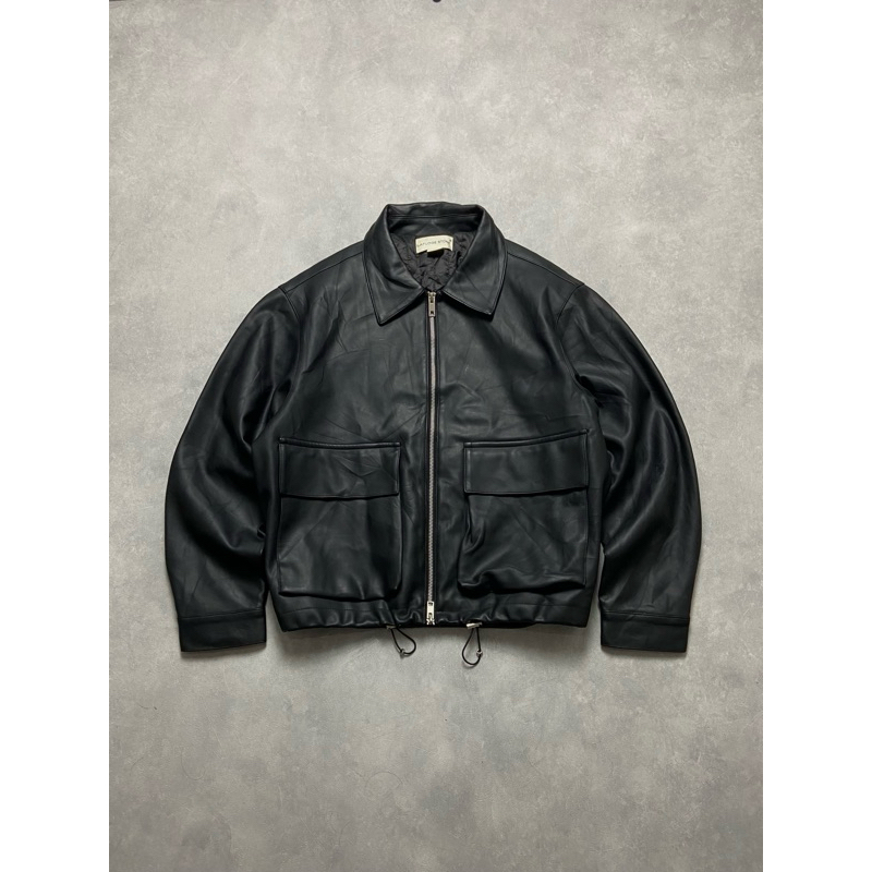 Lafudge Store Matte Black Double Zip Casual Leather Work Jacket