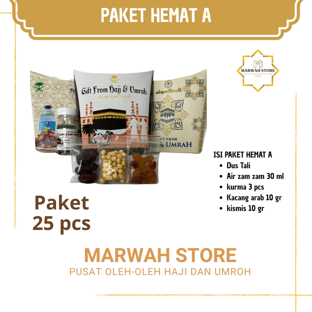 

Oleh-oleh Haji dan Umroh Paket Hemat A isi 25 Lengkap Air Zamzam