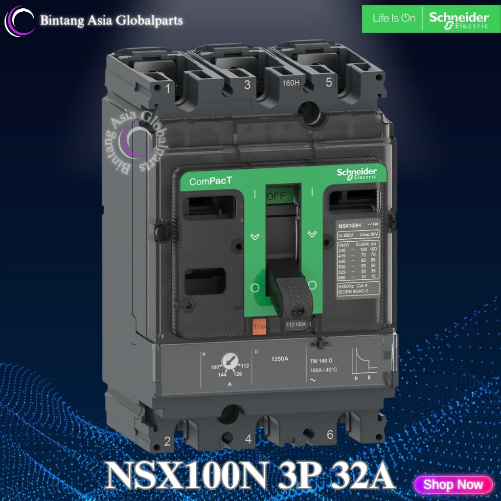 MCCB 3 Phase 32 Ampere Schneider C10N3TM032 Original / MCCB 3p 32a 50kA NSX100N / Breaker 3 Pole 32a