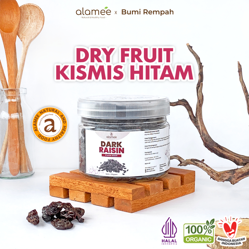 

ALAMEE Dark Raisin Cemilan Buah Sehat Kismis Hitam Manis Dried Fruit Black Raisin PREMIUM 150gr