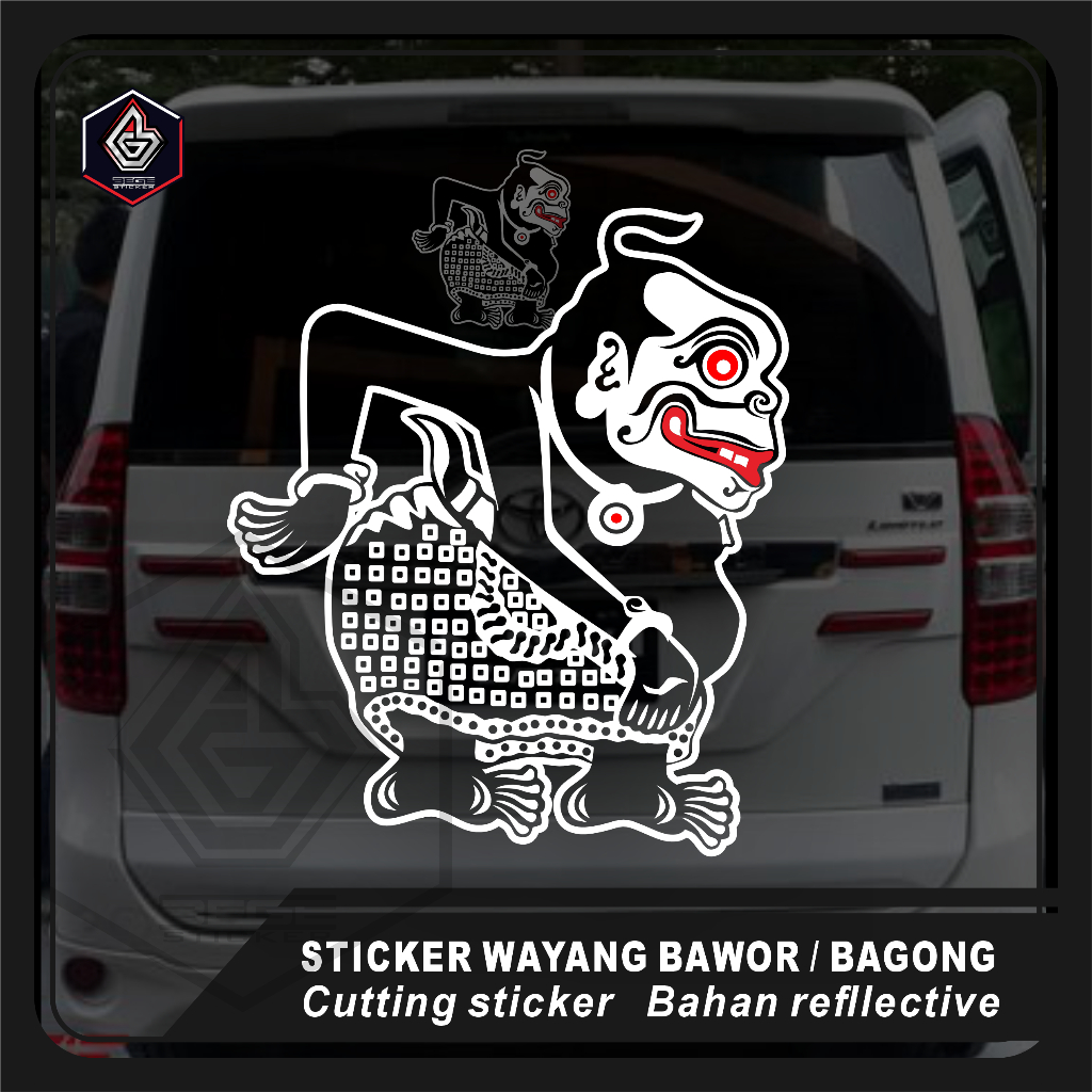 Sticker Wayang Bawor/Bagong, sticker variasi kaca dan body mobil, cutting sticker bahan reflektiv