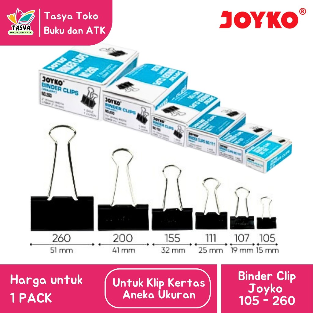 

(1 PACK / 12 PCS) Klip Penjepit Kertas / Binder Clip JOYKO Aneka Ukuran 105 - 260