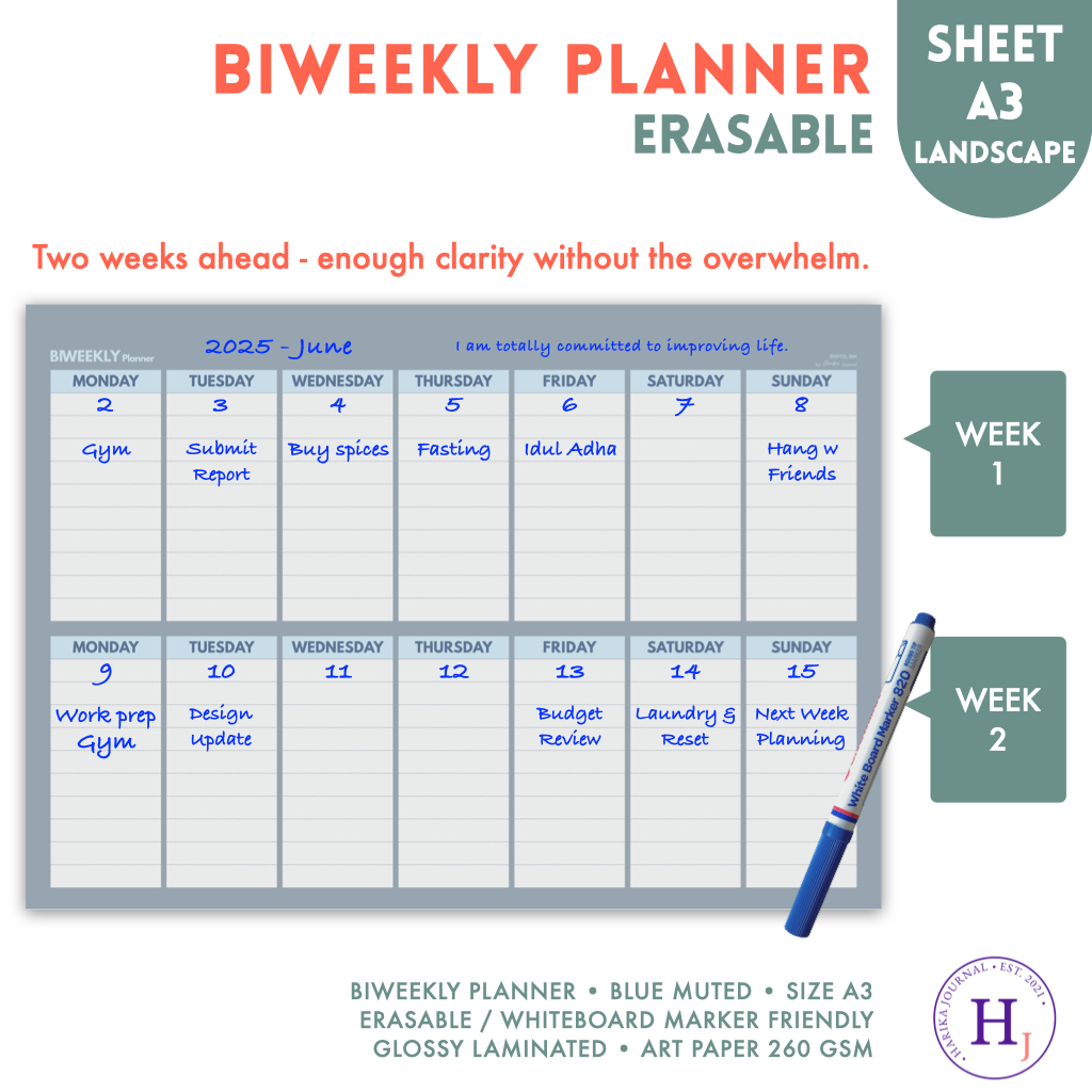 

Biweekly Planner | A3 | Kalender | Erasable / Tulis Ulang / Whiteboard