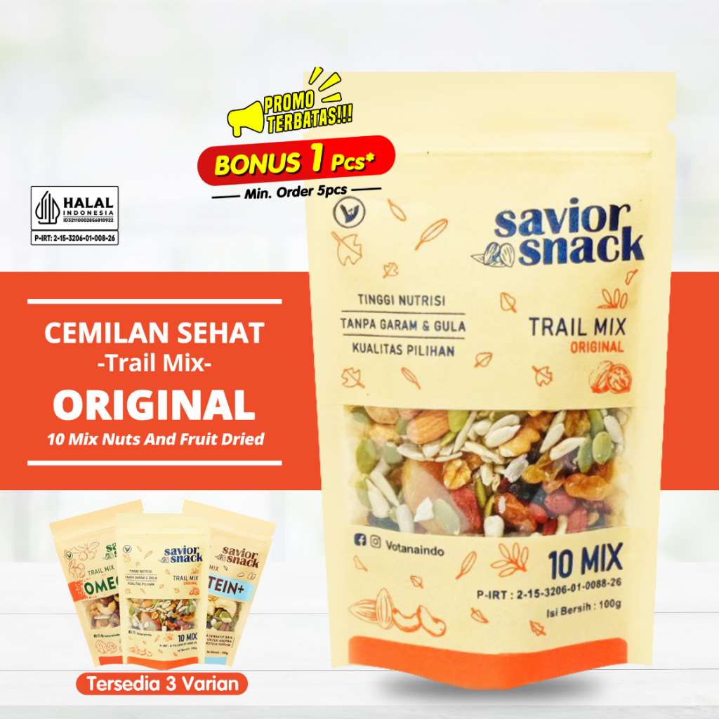 

Trail Mix Superfood Savior Snack Original Nuts Seeds And Fruits Dried Roasted Almond, Walnut, Cashew, Apricot, Sunflower, Gojiberry, Cranberry, Pumpkin, Raisin Gold & Dark Raisin, Cemilan Sehat, Makanan Enak Bergizi & Tinggi Nutrisi