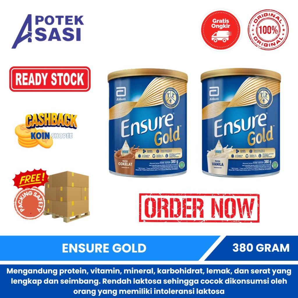 

ENSURE GOLD COKELAT DAN VANILA 380 GRAM KALENG