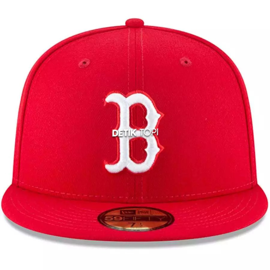 Topi Boston Red Sox Merah Bordir Build Up Fitted Cap