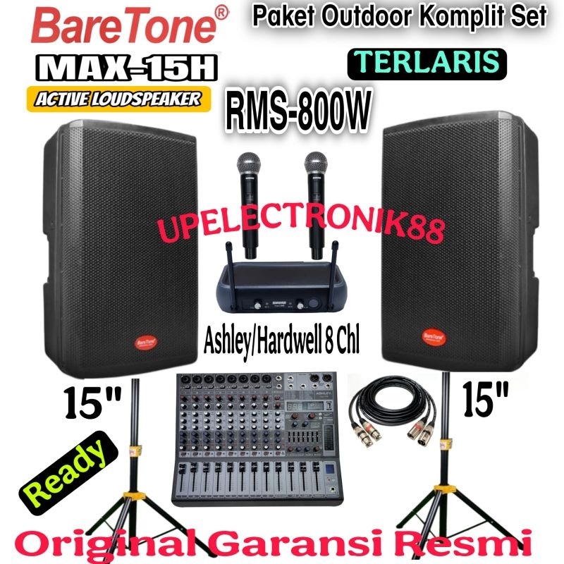 Paket Sound System 15" Baretone Max-15H+Mixer 8 Chl+Mic Wireless Komplit Set Original
