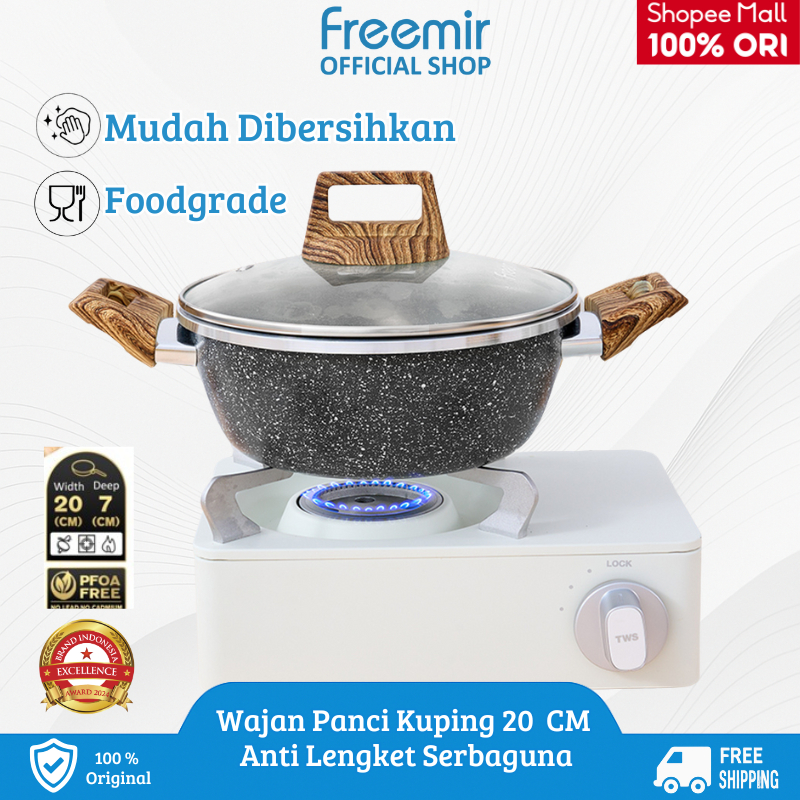 Special freemir Wajan Panci Granit Black Granit 20cm Anti Lengket Serbaguna Pegangan Kayu Anti Rayap
