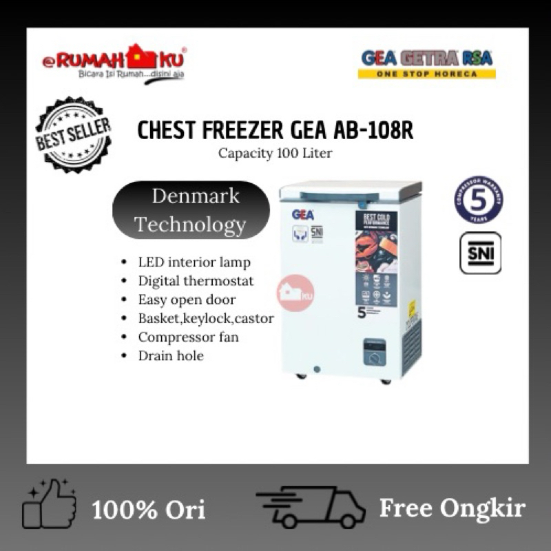 GEA CHEST FREEZER AB-108R/FREEZER BOX GEA KAPASITAS 100L/FREEZER BOX GEA