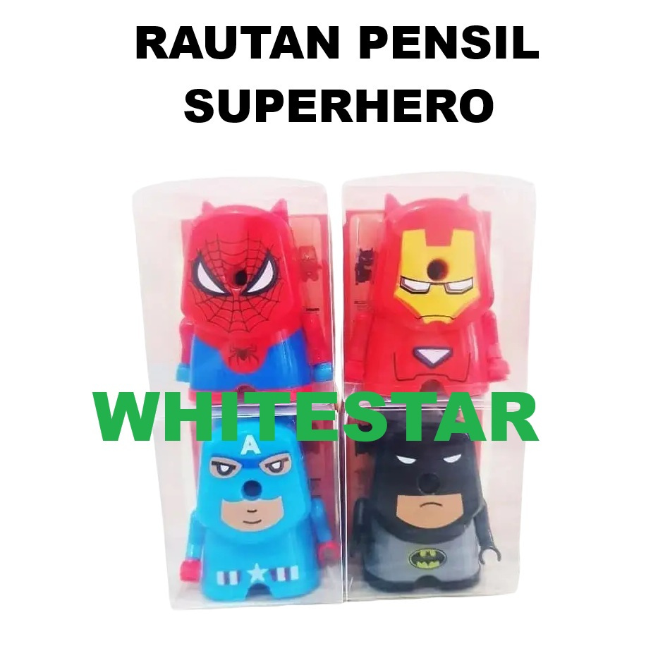 

rautan putar meja serutan pensil super hero batman spiderman iron man captain amerika superhero