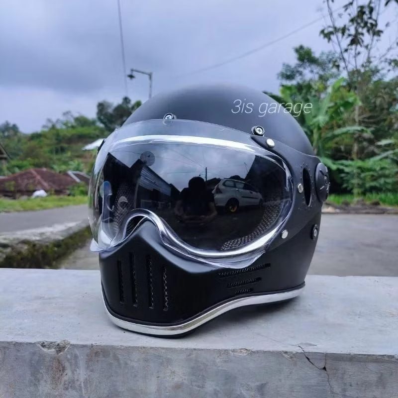 KACA HELM PILOT CAKIL RETRO KLASIK FULL FACE