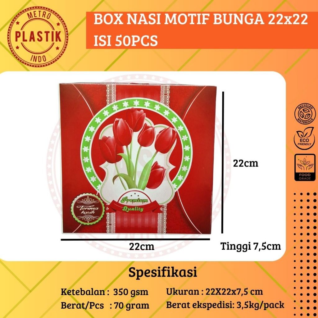 

Dus | Box | Kotak Nasi Kue Makanan 22x22 Motif Bunga 22 x 22 @50set