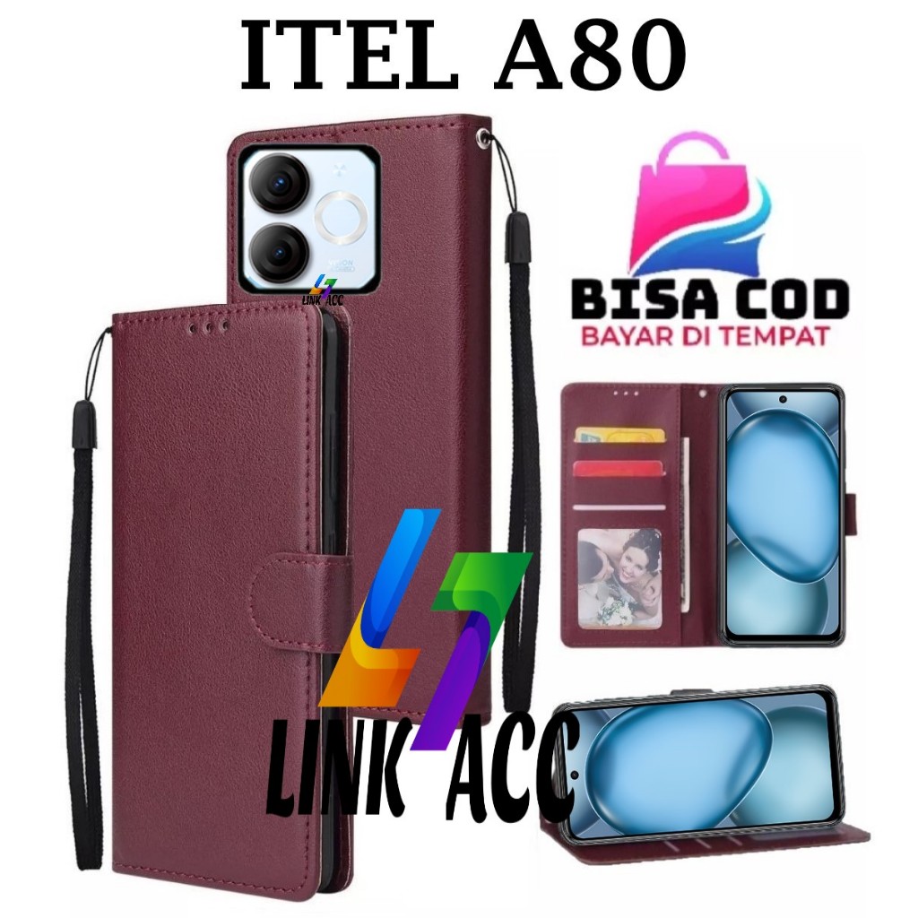 ITEL A80 FLIP LEATHER CASE PREMIUM - FLIP WALLET CASE KULIT UNTUK ITEL A80 - CASING DOMPET | FLIP CO