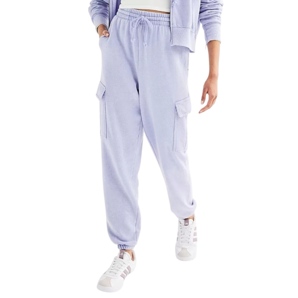 Celana jogger cargo wanita warna lilac