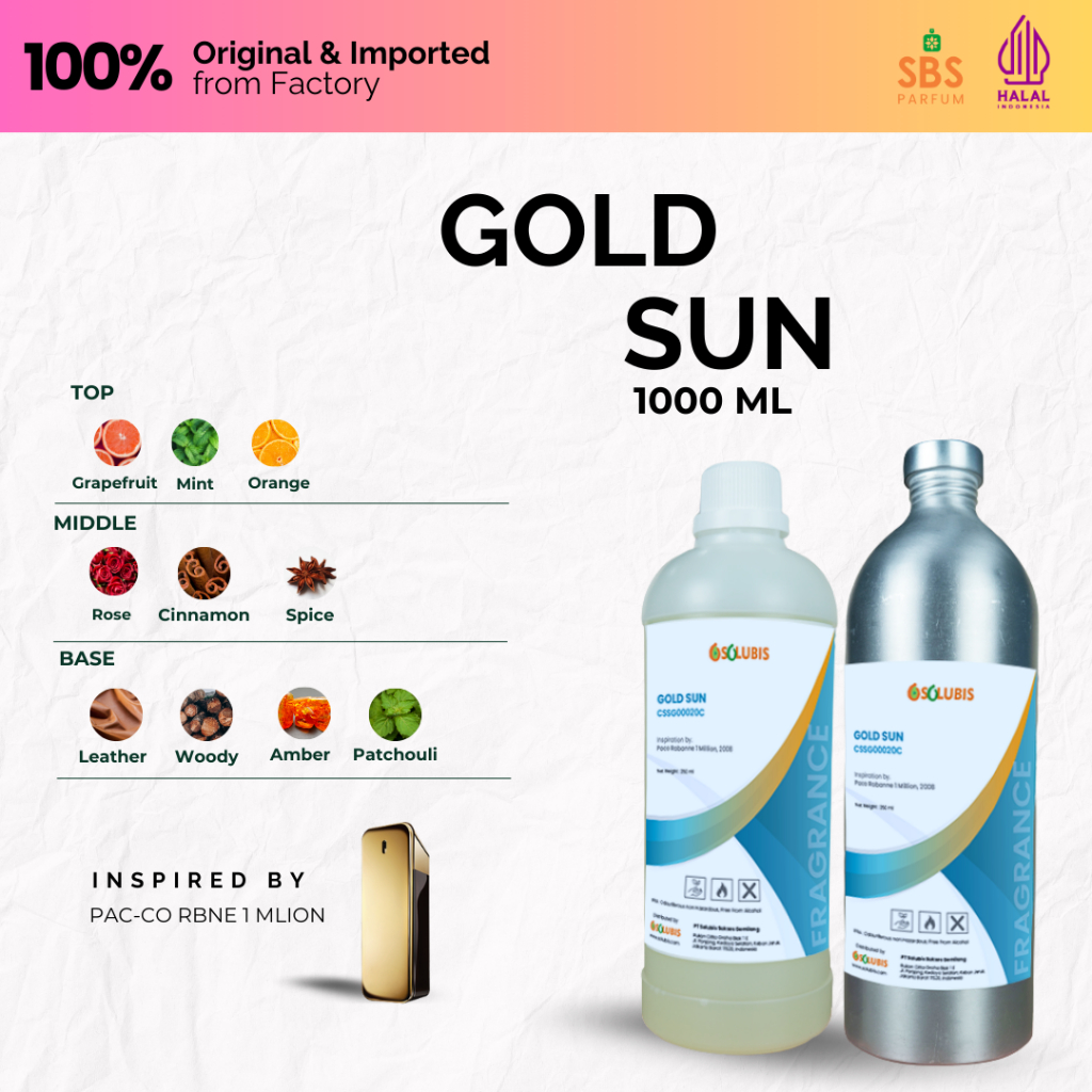 Bibit Parfum Murni Original [Gold Sun] | 1000ml - Inspired by Paco Rabanne 1 Million - Bibit Asli Or