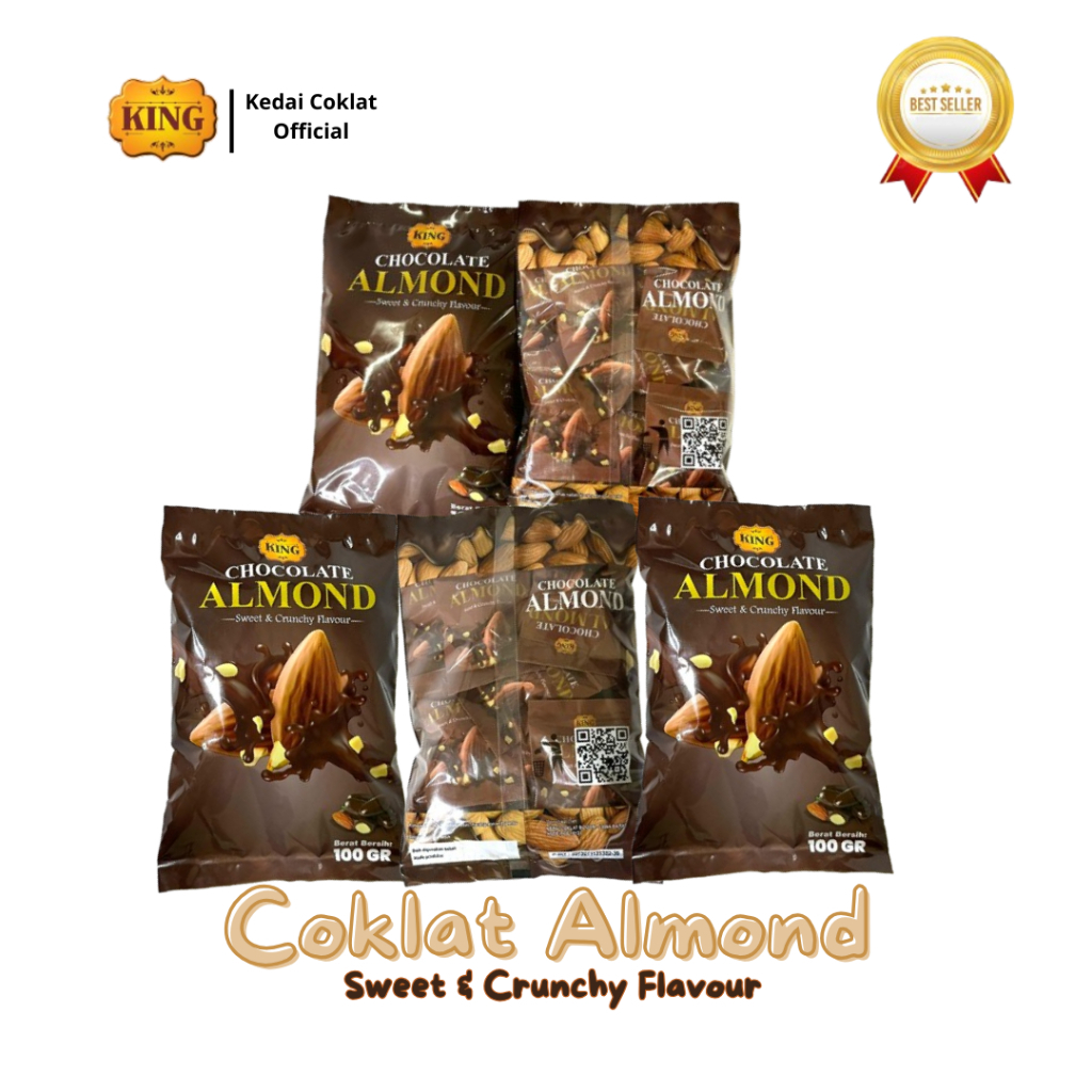 

King Coklat Almond Sweet & Crunchy Flavour | Coklat Almond | isi 100gr Cemilan santai