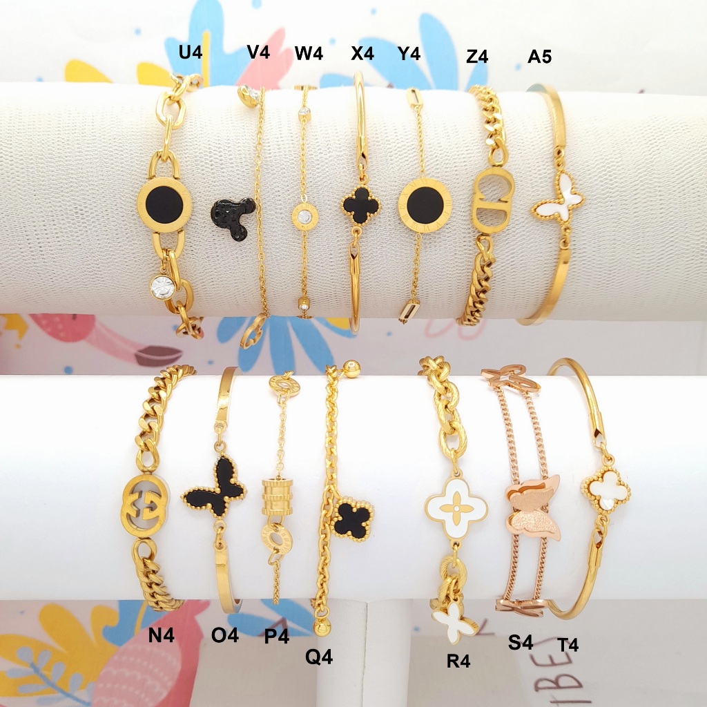 Gelang Titanium Clover Serut Bunga RINN Jewelry Perhiasan Anti Karat - BB398