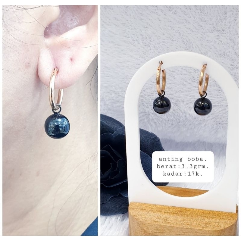 Anting emas 75 boba hitam