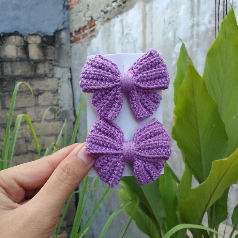 Jepitan Rambut Rajut Pita/ Jepit Rambut Anak Rajutan Pita kado handmade / Crochet hairpin coquette