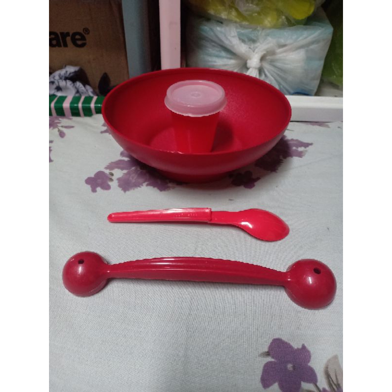 CHERRY BOWL TUPPERWARE UK.500ML 16x5.5CM FREE MIDGET+SENDOK+MELON SCOOP TUPPERWARE ( MANGKOK TUPPERW