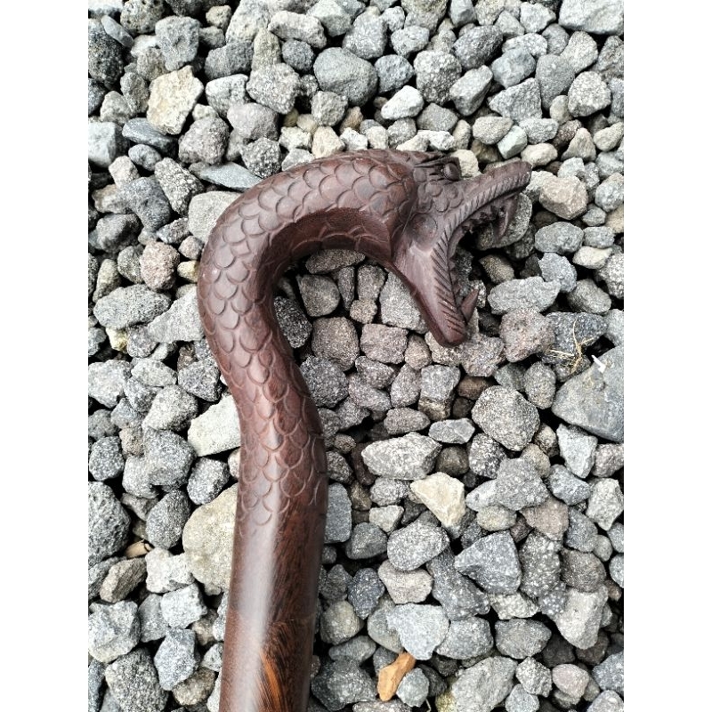 tongkat jalan kayu galih asem super ukir ular kobra