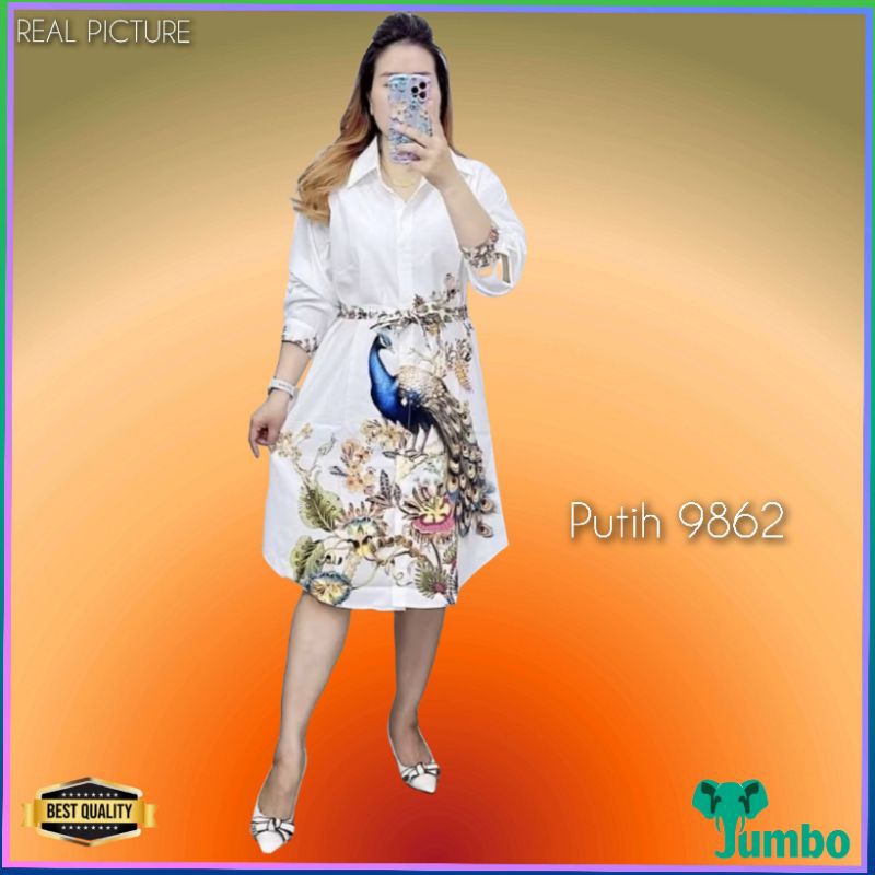 Gaun Dress Wanita Merak Elegan Jumbo LD 120 Dress Import Natal Korea Putih 9862