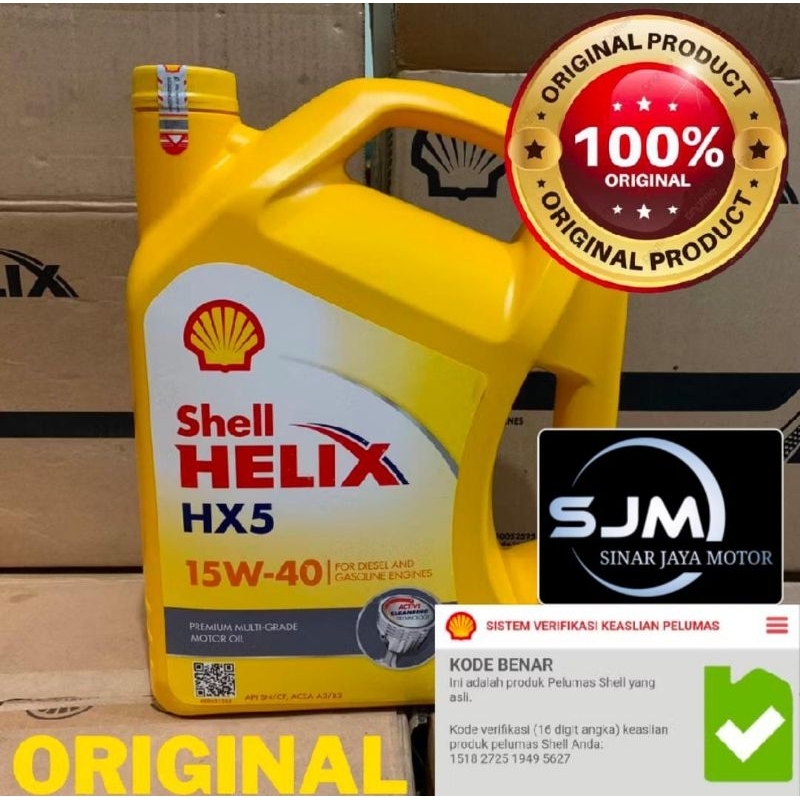 SHELL HELIX HX5-40 ORIGINAL BARCODE (1 BOTOL / 4 LITER)