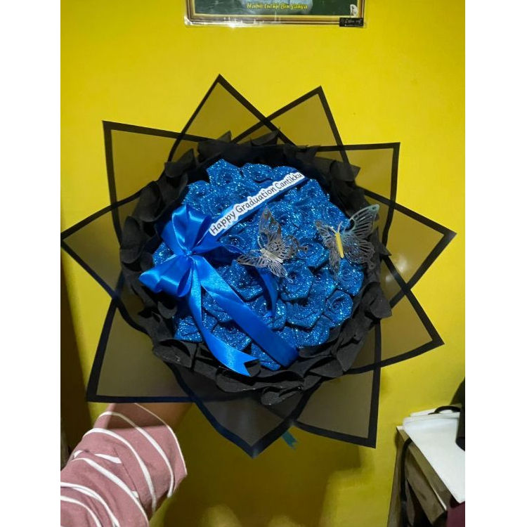 

BUKET BUNGA PITA SATIN GLITER TERMURAH , mahkota dan tulisan