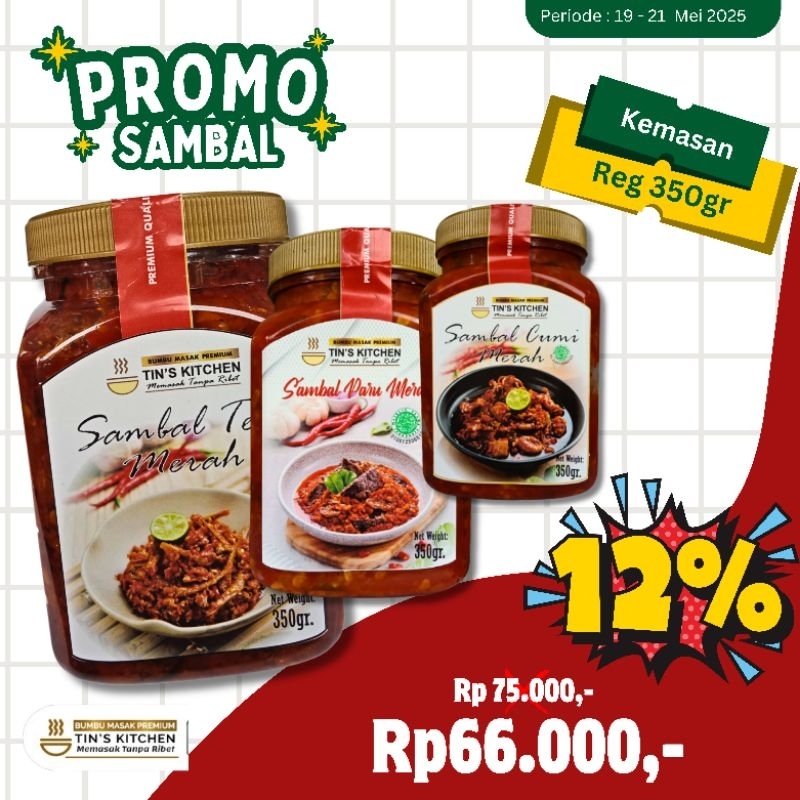 

Sambal Cumi Teri Paru Tin's Kitchen kemasan Reg 350gr botol plastik siap saji makan