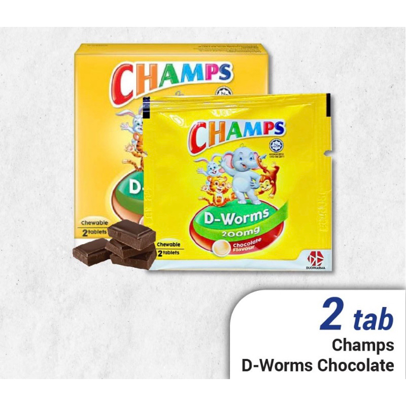 Champs D Worms 200MG 2'S Obat Cacing Anak Impor Malaysia Chewables