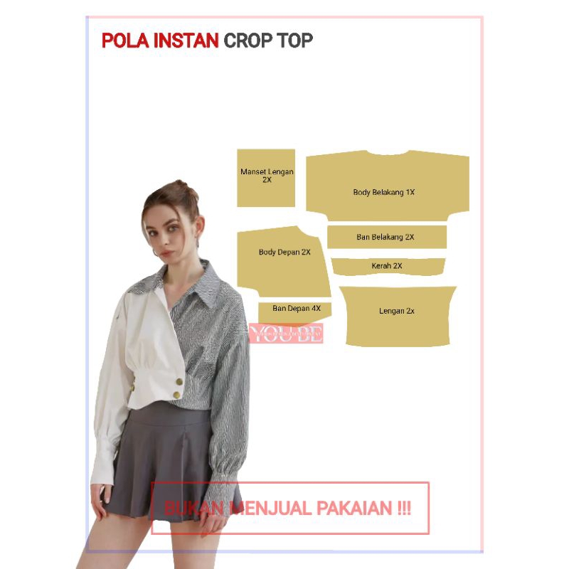 POLA INSTAN KEMEJA CROP TOP POLA JIPLAK KEMEJA CROP