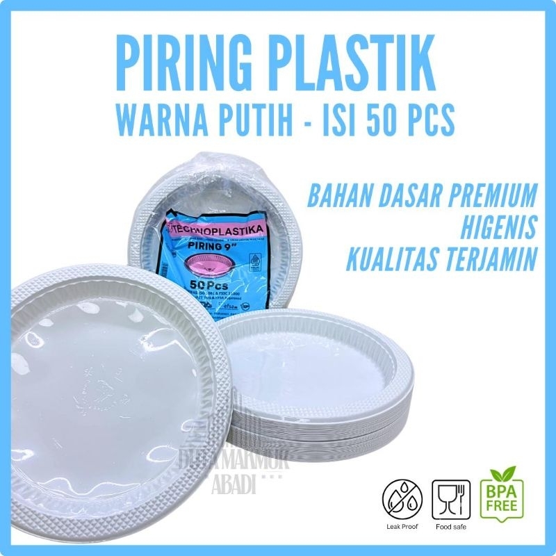 Piring Plastik Putih 6,7,9 Inch Isi 50 Pcs | Piring Makan Sekali Pakai Food Grade Tebal Higienis