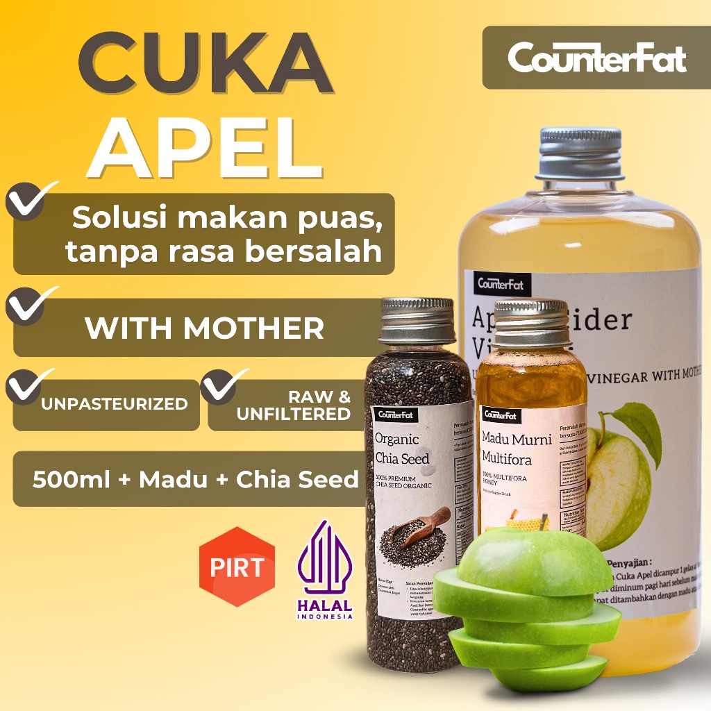

CounterFat Cuka Apel 500ml + Madu + Chia Seed Organik Untuk Kesehatan Diet