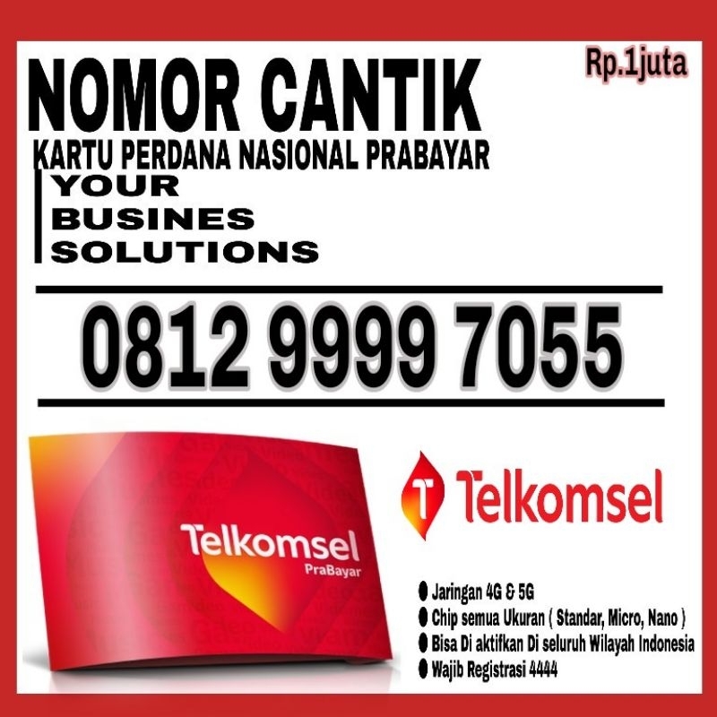 NOMOR CANTIK TELKOMSEL SIMPATI 4G LTE O812 9999 7055