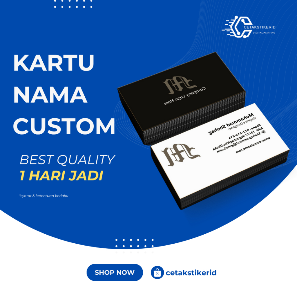 

CETAK KARTU NAMA CUSTOM MURAH, SATU HARI JADI 1 PACK 100 PCS FREE DESAIN