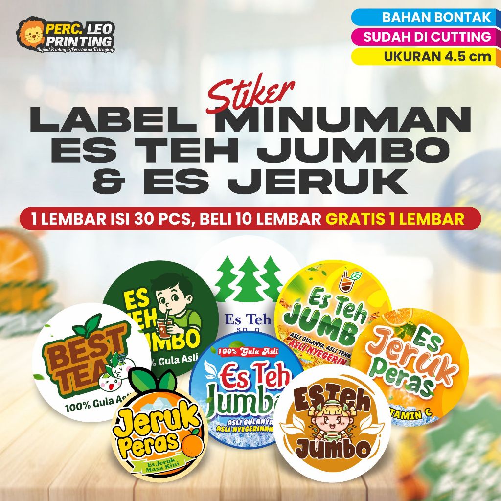 

Stiker LABEL MINUMAN ES TEH JUMBO & ES JERUK 1 Lembar Isi 30 Pcs