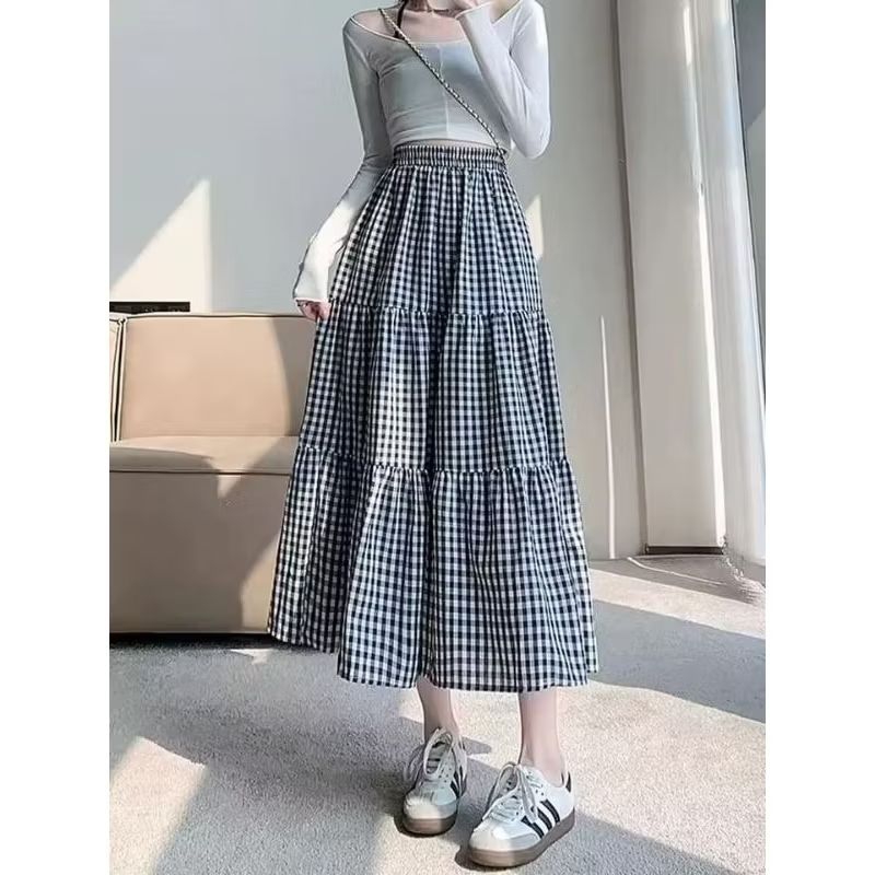 Jiso skirt motif kotak bahan voxy premium
