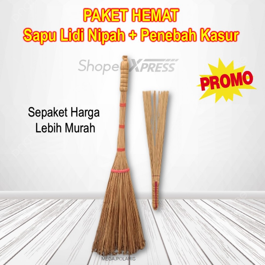 PAKET HEMAT sapu taman lidi nipah & sapu tebah kasur